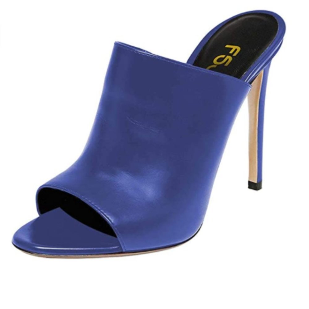 FSJ Blue Pointed Toe High Heel Mule Sandals